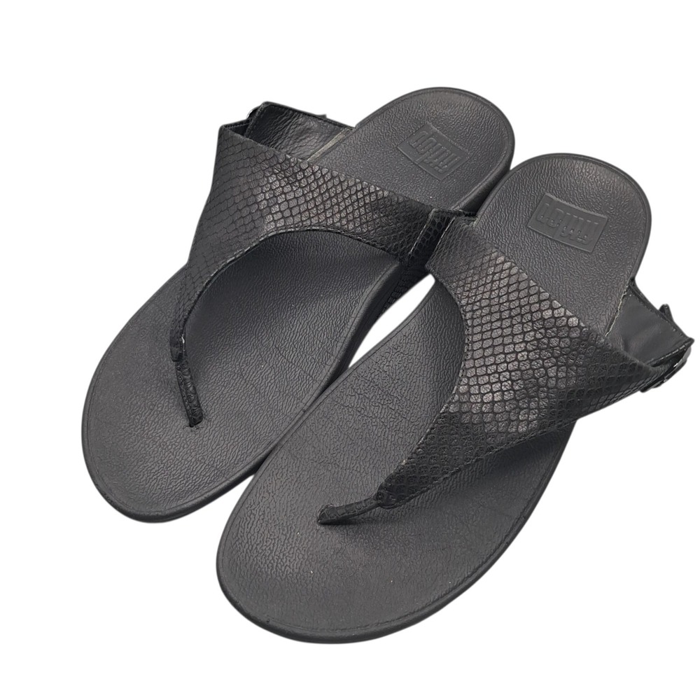 FITFLOP 'The Skinny' Black Print Thong Leather Sandals EUR 41 US 9 Comfort - Picture 1 of 9